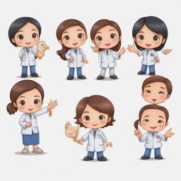 Chibi characters actively engaged in TESDA training courses such as Chicken NC II, Swine NC II, and Animal Healthcare and Management NC III, showcasing process-specific activities, set on a transparent background.