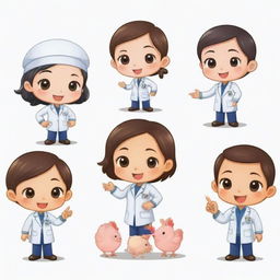 Chibi characters actively engaged in TESDA training courses such as Chicken NC II, Swine NC II, and Animal Healthcare and Management NC III, showcasing process-specific activities, set on a transparent background.