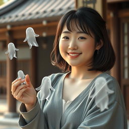 A real-life inspired portrayal of a chubby Japanese woman in her 20s, characterized by her warmth and approachable demeanor