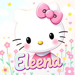 A cute, animated depiction of Hello Kitty, the beloved character, featuring her in a whimsical, colorful setting