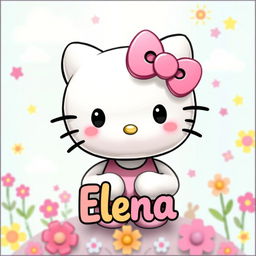 A cute, animated depiction of Hello Kitty, the beloved character, featuring her in a whimsical, colorful setting