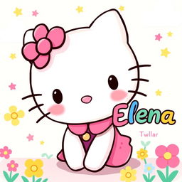 A cute, animated depiction of Hello Kitty, the beloved character, featuring her in a whimsical, colorful setting