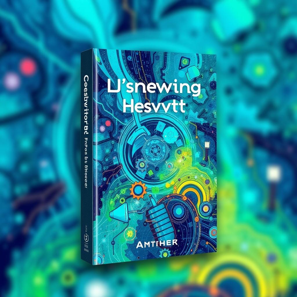 A book cover designed by AI, featuring an abstract and imaginative illustration that captures the essence of creativity and innovation in technology