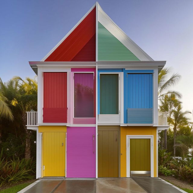 A unique themed house painted in two contrasting colors, beautifully enhanced with windows placed symmetrically