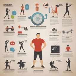 Create an informative poster contrasting the good and bad effects of media and technology on individual fitness. Use engaging visuals like smart devices, television, human silhouettes exercising, happy and lethargic expressions, healthy and junk food.