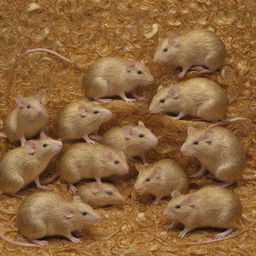 A group of intricate rats, charming and vivacious, surrounded by an excessive amount of gleaming gold, creating a compelling contrast.