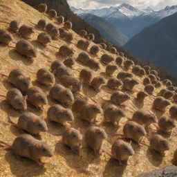 Picture a throng of rats ensconced amidst mountains of gleaming gold, creating a peculiar but visually interesting scene.