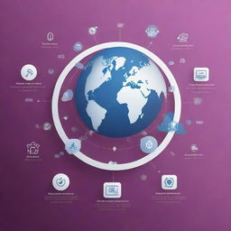 An innovative and sleek presentation background showcasing various symbols related to BPO (Business Process Outsourcing). Incorporate elements like global connectivity, customer support, digital transformation, cost-saving, and efficiency.