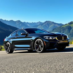 A sleek and powerful BMW car on a scenic mountain road, showcasing its aerodynamic design and elegant curves