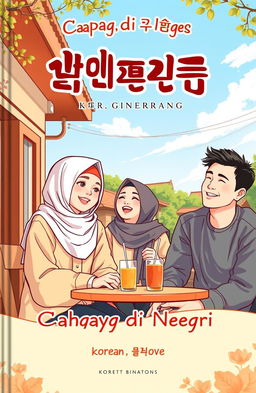 A novel cover for 'Cahaya di Negri Ginseng' featuring a vibrant and culturally rich background characteristic of Korea