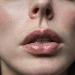 A close-up image of a woman's lips trembling in sadness, a solitary tear rolling down her cheek