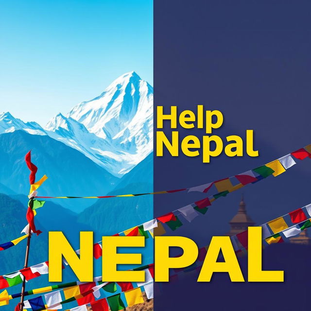 A visually striking banner designed to raise awareness and support for Nepal, featuring the majestic Himalayas in the background with Mount Everest looming large