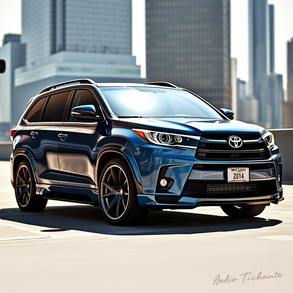 A realistic representation of a 2014 Toyota Highlander with a widebody modification