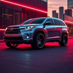 Futuristic design of a 2014 Toyota Highlander, showcasing wide tires and a widebody style