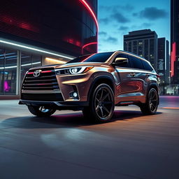 Futuristic design of a 2014 Toyota Highlander, showcasing wide tires and a widebody style