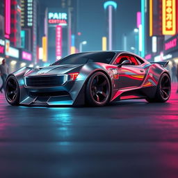 A futuristic supercar inspired by the classic 1968 Chevrolet Camaro, featuring a sleek widebody design and aggressive wide tires