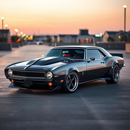 A stunning 1968 Chevrolet Camaro with a sleek design, featuring a custom hood that adds a distinctive flair