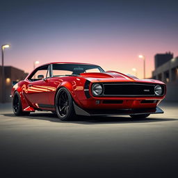 A breathtaking widebody 1968 Chevrolet Camaro designed in the style of carmstyledesign, featuring a striking custom hood that enhances its aggressive appearance