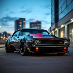 A breathtaking widebody 1968 Chevrolet Camaro designed in the style of carmstyledesign, featuring a striking custom hood that enhances its aggressive appearance