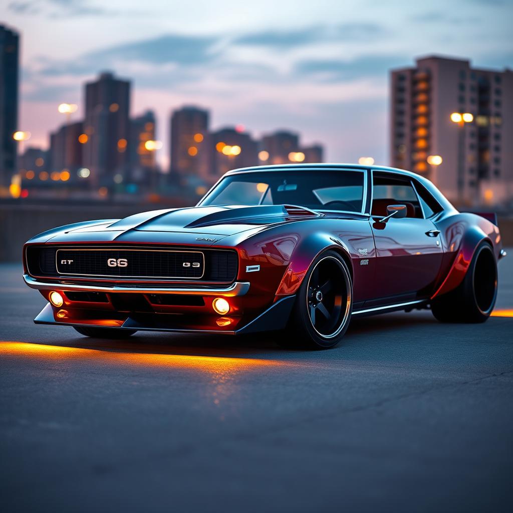 An extraordinary widebody 1968 Chevrolet Camaro featuring a custom hood that elevates its sporty design