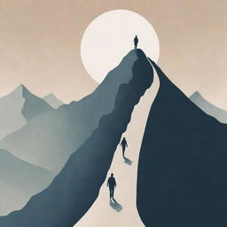 An illustration emphasizing life's paradox: a figure striving for independence in the form of a path ascending a mountain, contrasted with a comforting silhouette of supportive parents during times of struggle.