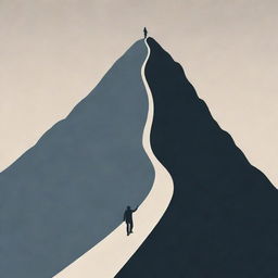 An illustration emphasizing life's paradox: a figure striving for independence in the form of a path ascending a mountain, contrasted with a comforting silhouette of supportive parents during times of struggle.