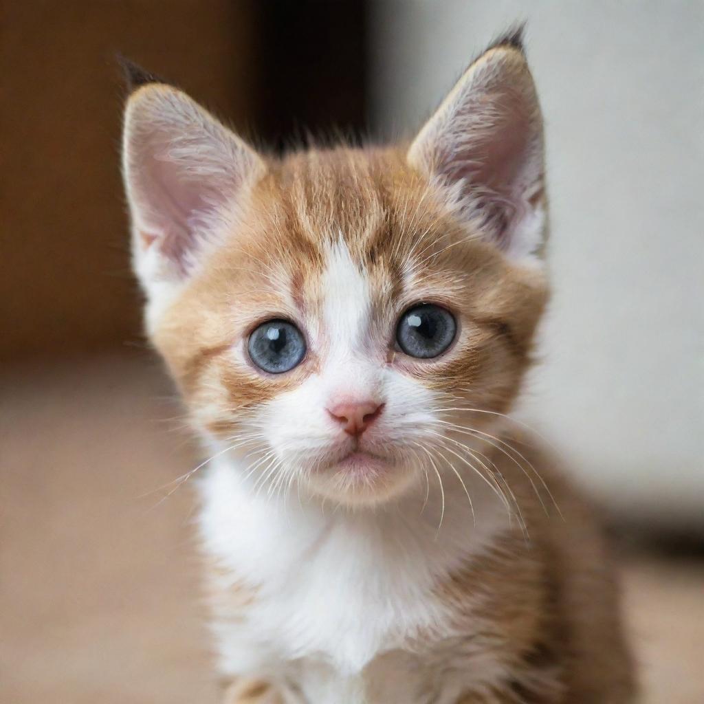 A small, adorable kitten with its ears drooping and eyes filled with sadness