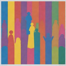 Create a vibrant poster representing gender equality. Include symbols of male, female, and non-binary genders harmoniously integrated, with a diverse human chain and uplifting colors promoting equality and unity.