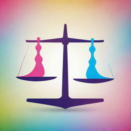 Create a powerful poster image symbolizing gender equality. Include a balance scale with male and female symbols in equilibrium, surrounded by vibrant colors symbolizing unity and strength.