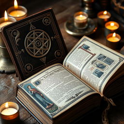 A beautifully detailed and aged leather-bound book showcasing the history of Enochian magic as practiced by the Order of the Golden Dawn