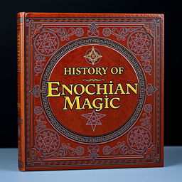 A visually striking book cover designed for an 'History of Enochian Magic' by the Order of the Golden Dawn