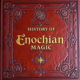 A visually striking book cover designed for an 'History of Enochian Magic' by the Order of the Golden Dawn