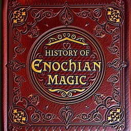 A visually striking book cover designed for an 'History of Enochian Magic' by the Order of the Golden Dawn