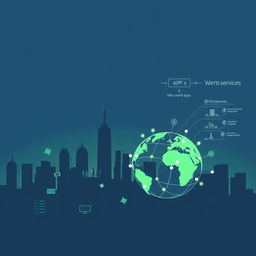 A silhouette of a city skyline, symbolizing urban life and technology, alongside a web-connected globe representing global communication and 'real-world' apps