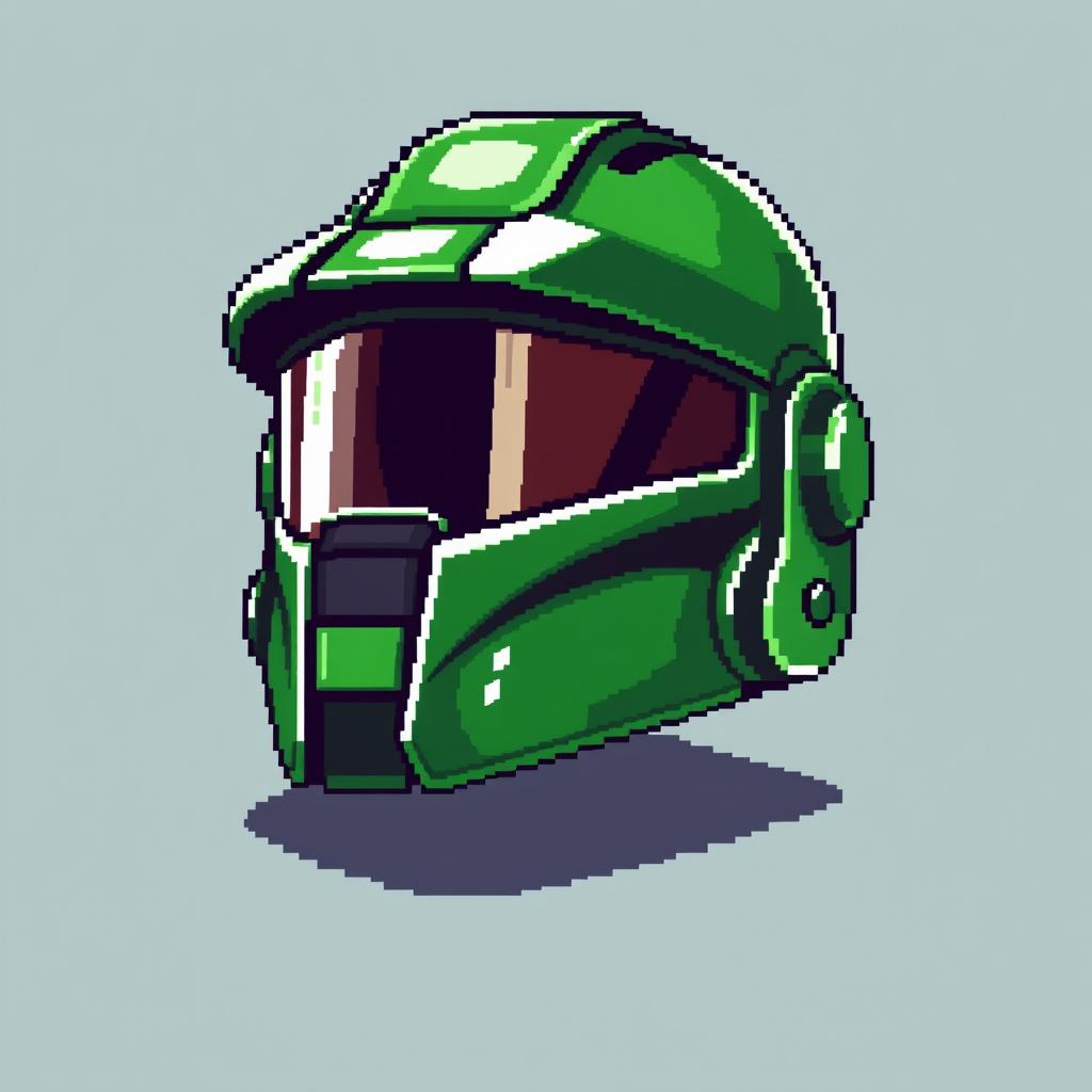 A pixel art depiction of a green helmet, designed in a 128x128 pixel format