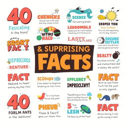 40 surprising and fascinating facts from a variety of categories such as science, history, and nature, illustrated with colorful and vibrant visuals