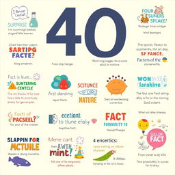 40 surprising and fascinating facts from a variety of categories such as science, history, and nature, illustrated with colorful and vibrant visuals