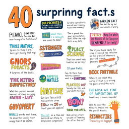 40 surprising and fascinating facts from a variety of categories such as science, history, and nature, illustrated with colorful and vibrant visuals