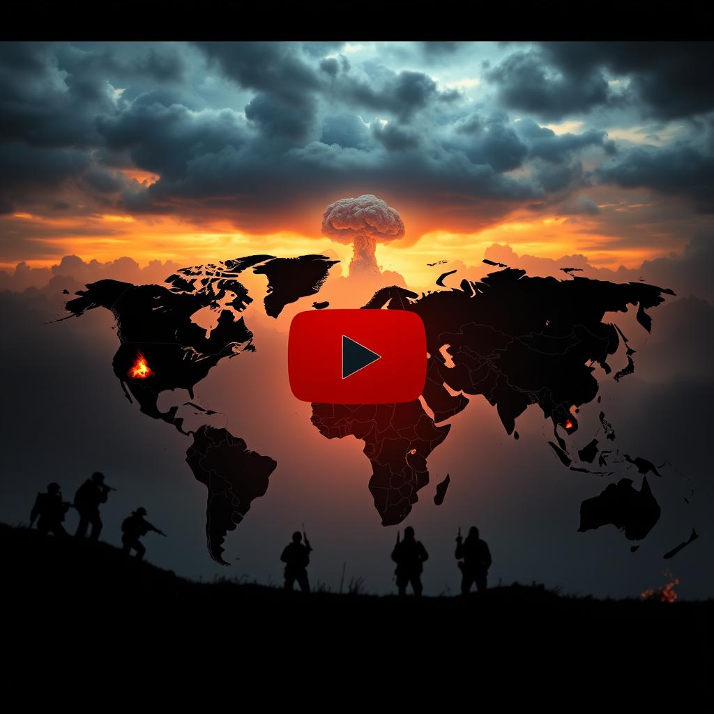 An intense and thought-provoking YouTube thumbnail depicting the current global geopolitics scenario