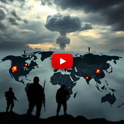 An intense and thought-provoking YouTube thumbnail depicting the current global geopolitics scenario