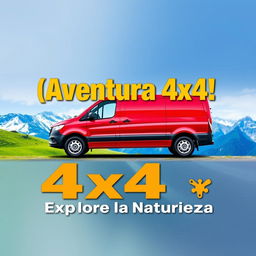 A stunning YouTube thumbnail featuring a vibrant red Mercedes Vito 4x4 prominently displayed against a beautiful mountainous backdrop, either showcasing snow-capped peaks or lush green hills to emphasize adventure