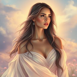 A captivating portrait of a woman, with an ethereal glow surrounding her, embodying strength and elegance