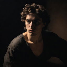 Generate an image in the style of Caravaggio, showcasing his characteristic dramatic lighting, deep shadows, and emphasis on emotional intensity in a historical or biblical scene.