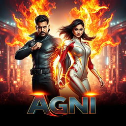 A breathtaking cinematic sci-fi futuristic action film poster titled 'Agni'