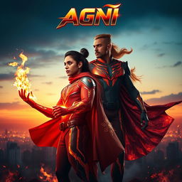 A stunning cinematic sci-fi futuristic action film poster titled 'Agni'