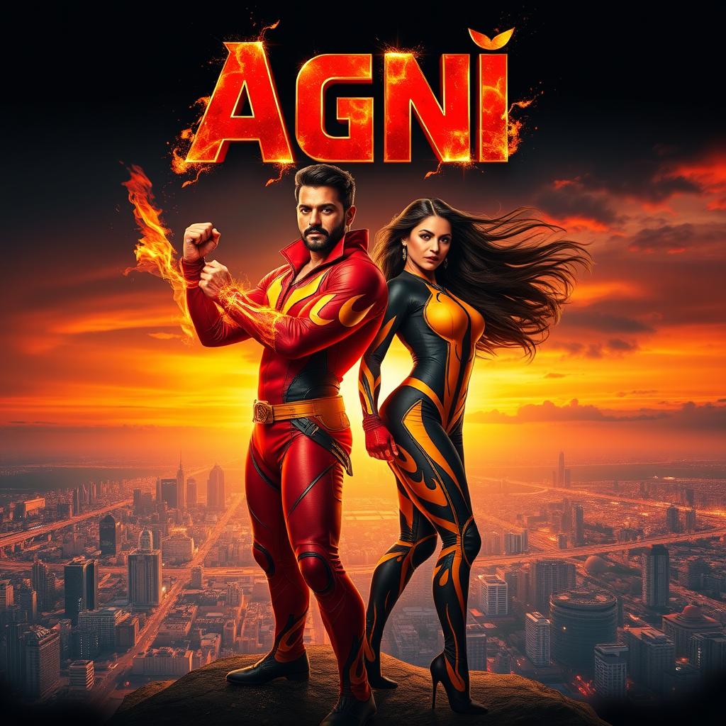 A breathtaking cinematic sci-fi futuristic action film poster titled 'Agni'