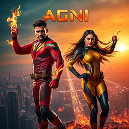 A breathtaking cinematic sci-fi futuristic action film poster titled 'Agni'