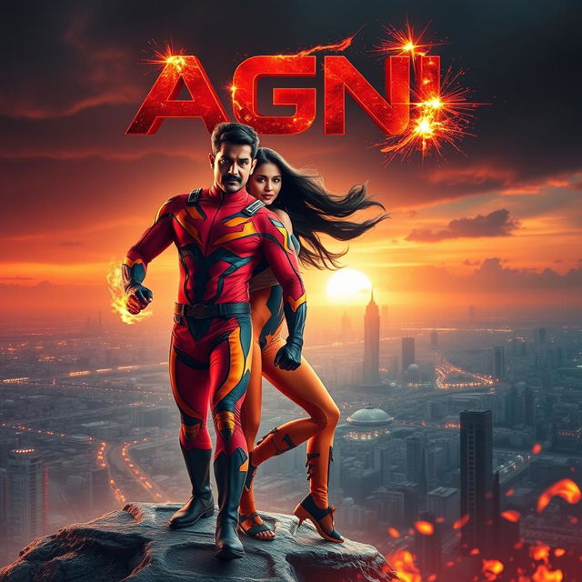 A breathtaking cinematic sci-fi futuristic action film poster titled 'Agni'