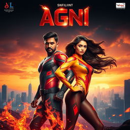 An eye-catching cinematic sci-fi futuristic action film poster titled 'Agni'