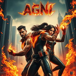 A dynamic and visually striking cinematic sci-fi futuristic action film poster titled 'AGNI'